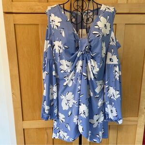 Cato blue floral print cold shoulder Top size Large tunic style